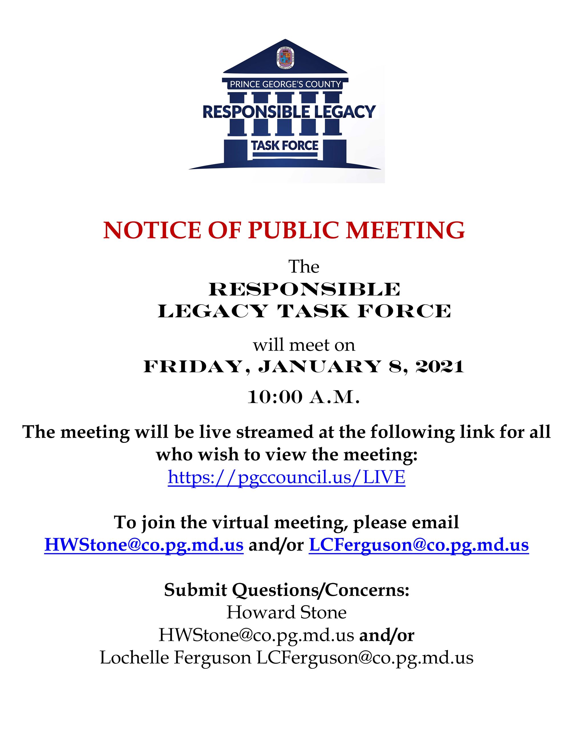 Responsible Legacy Task Force Public Notice 01082021